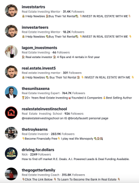 TikTok Screen shot of a few real estate advisors for millennials