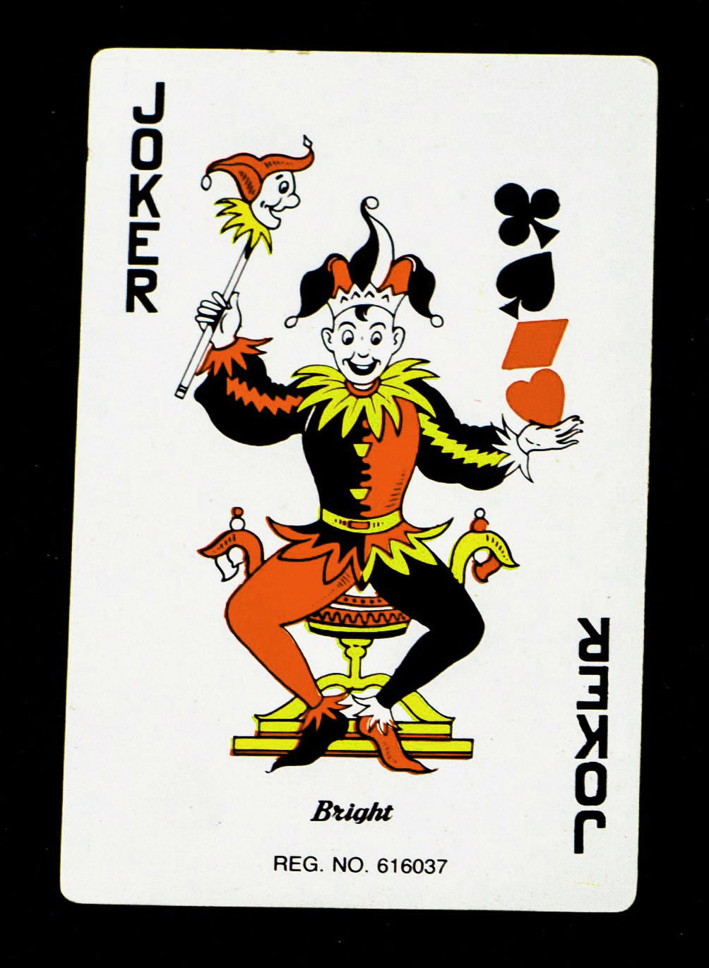 retro style joker playing card in tones of orange, black and yellow